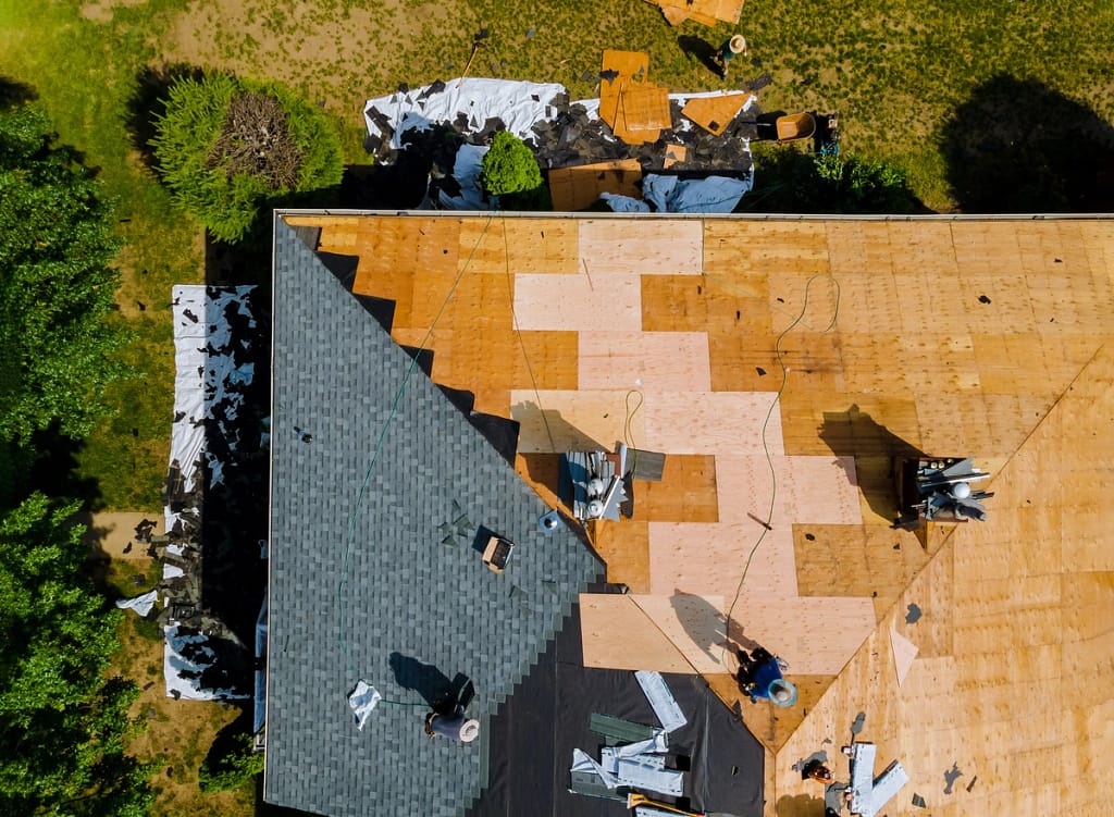 birds eye view of a full roof replacement in Lexington, KY